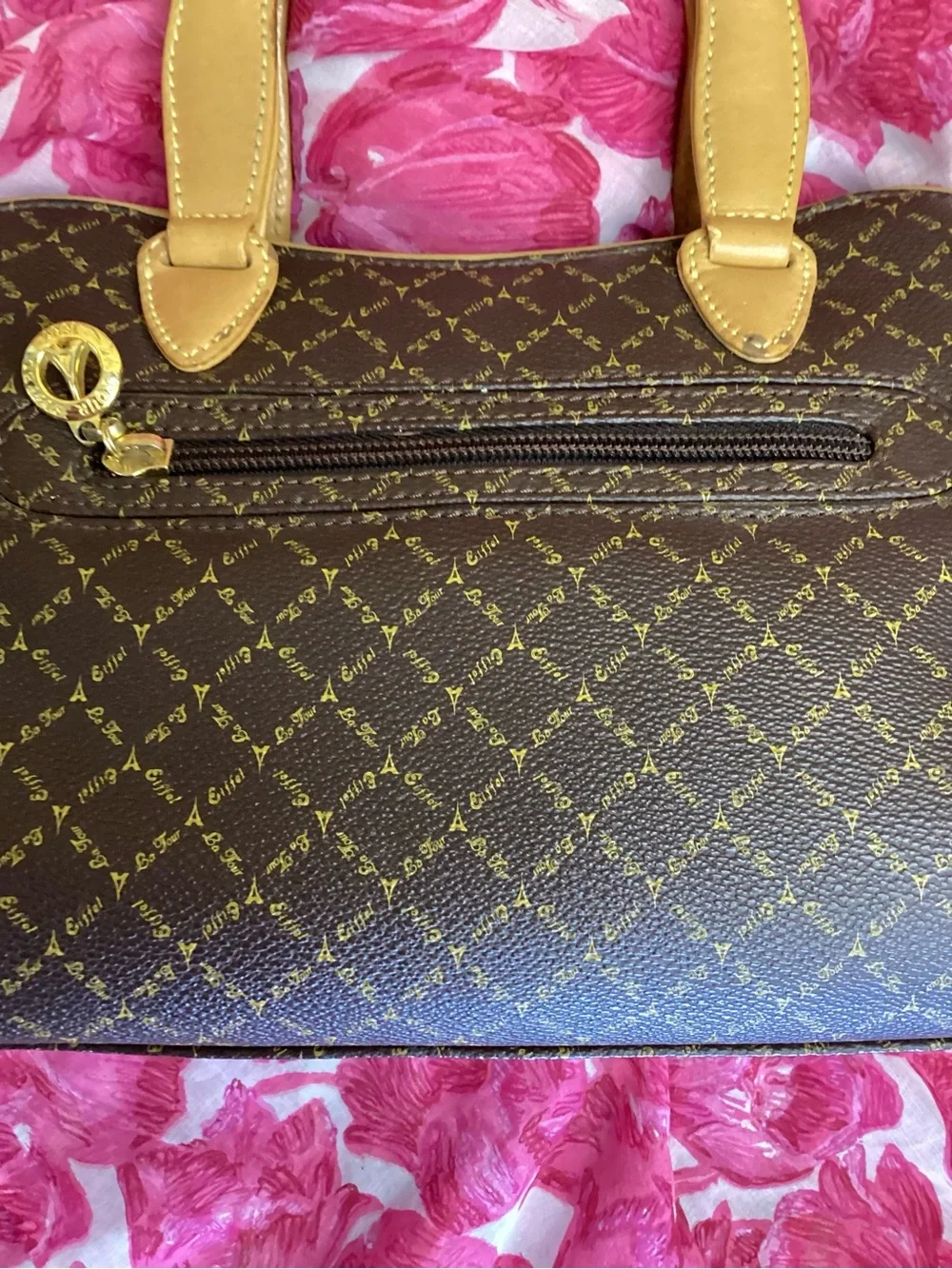 Vintage La Tour Eiffel 1887 Classic Brown Leather Satchel with Tan Handles